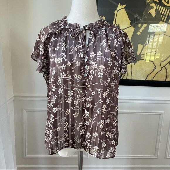 H&M Brown Floral Lightweight Chiffon Top 8 NWT - Picture 1 of 10
